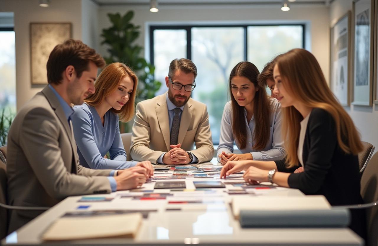 A B2B meeting taking place in the Textilia Creations showroom.