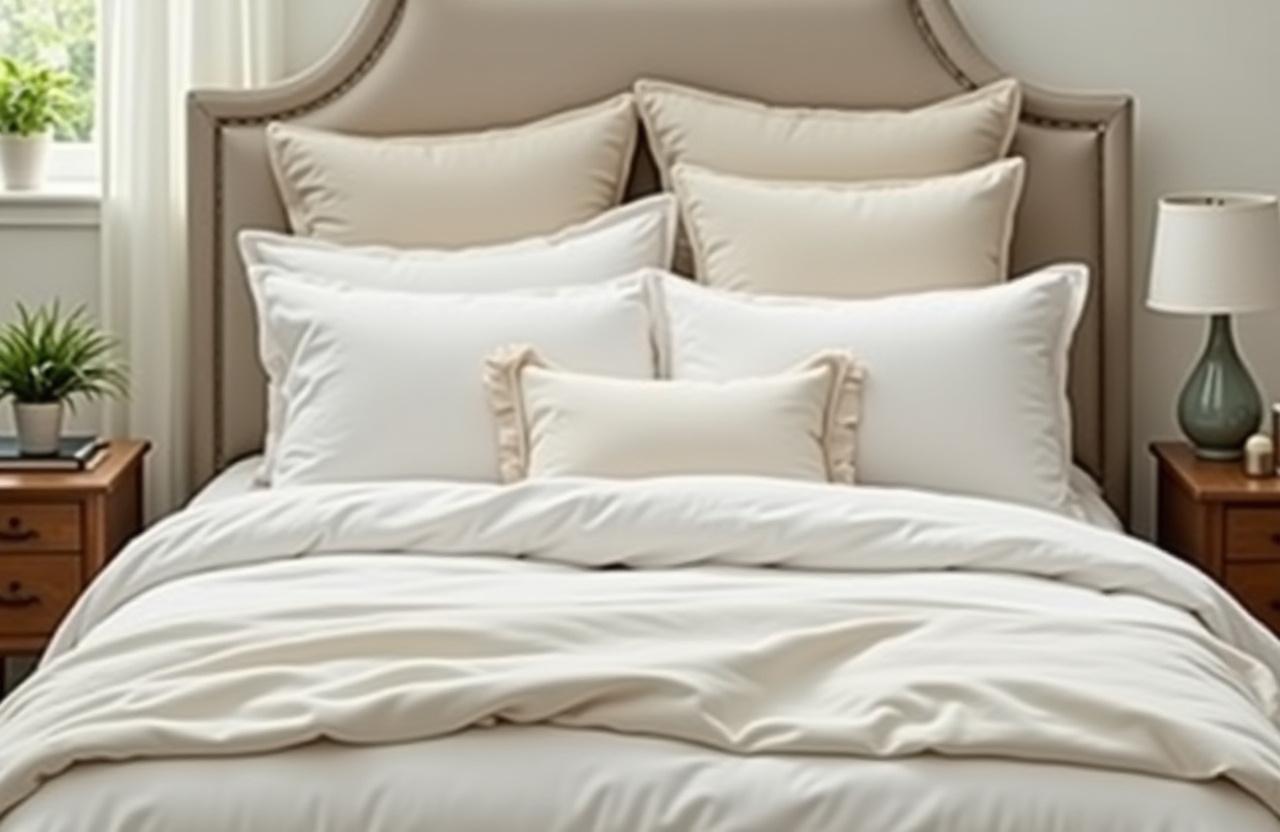 Beautifully styled bed with premium cotton bedding and matching cushions.